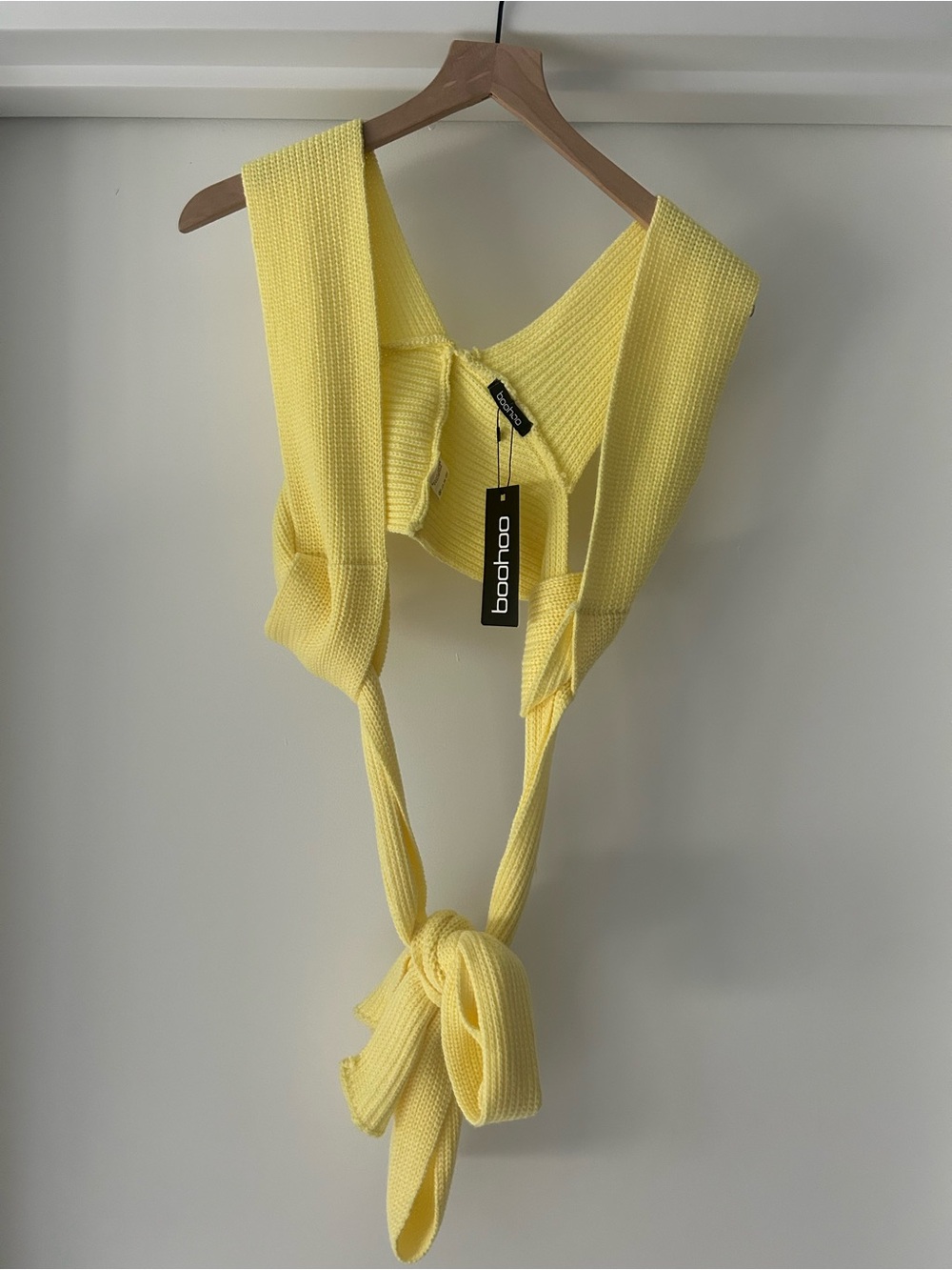 Boohoo Pastel Yellow Knit Tie-Front Top
